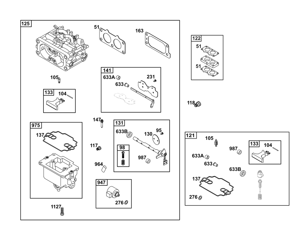 Carburetor Group Diagram and Parts List for 385777-0137-B5 200000 - 399999 Briggs and Stratton Engine